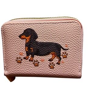 Dachshund Wallet Women Small Pink New Double Zip Accordion
